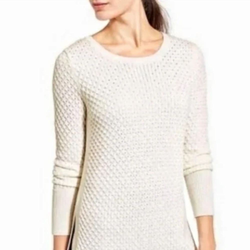 Loft Honeycomb White Long Sleeve Sweater Size S